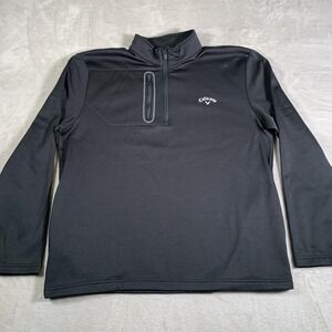 Callaway‎ Pullover Mens XL Black Quarter Zip Golf Fleece Lined Chest Zip Pocket